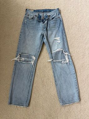 Levi's Light Blue Distressed Wide-Leg Jeans